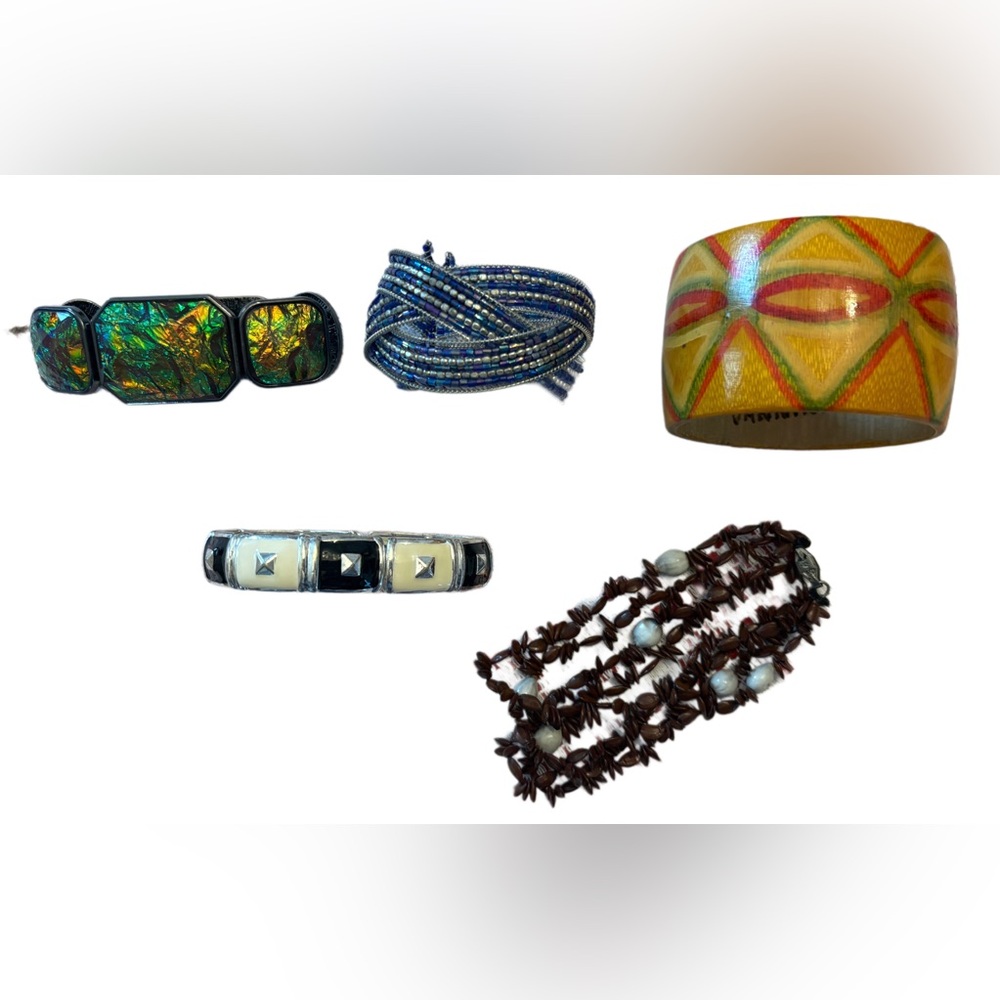 Vintage Bracelet Collection Lot of 5 Beaded Wooden Seed Enamel